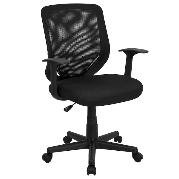 Flash Furniture Mesh Contemporary Chair, 17-1/4" to 20-1/4", Fixed Arms, Black - LF-W-95A-BK-GG