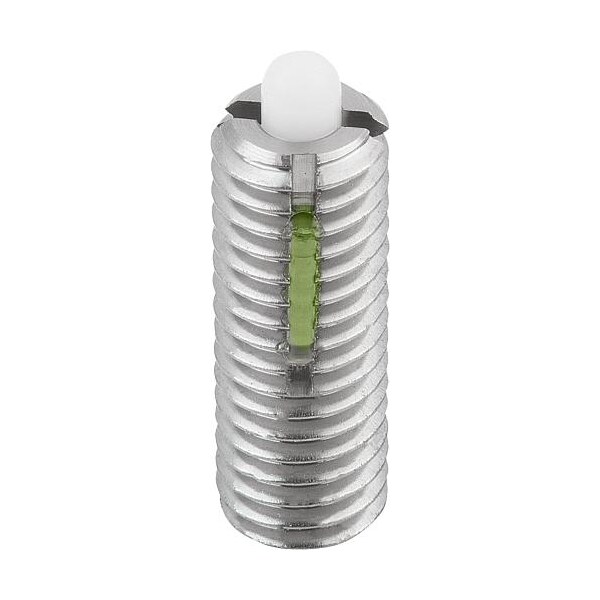 Kipp Spring Plunger Standard Spring Force D=1/2-13 L=28, Stainless Steel, Long-Lok, Comp: Pin Pom - K0330.A5
