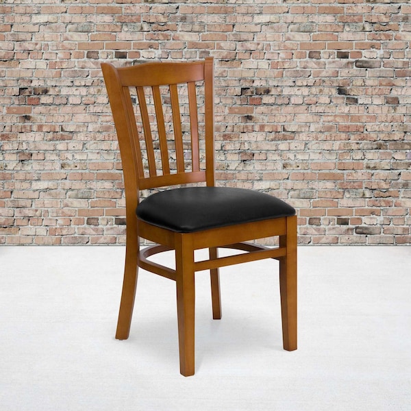 Flash Furniture Cherry Wood Chair-Blk Vinyl - 2-XU-DGW0008VRT-CHY-BLKV-GG
