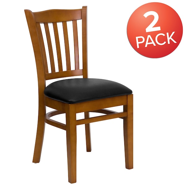 Flash Furniture Cherry Wood Chair-Blk Vinyl - 2-XU-DGW0008VRT-CHY-BLKV-GG