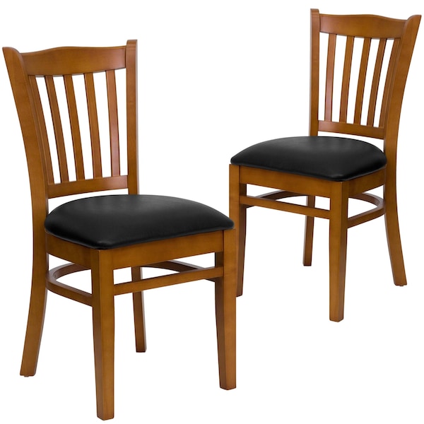 Flash Furniture Cherry Wood Chair-Blk Vinyl - 2-XU-DGW0008VRT-CHY-BLKV-GG