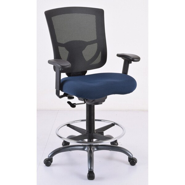 Officesource CoolMesh Pro Mesh Back Task Stool with Adjustable Arms, Upholstered Seat, Footring and Black Base - 8051ANSFNV