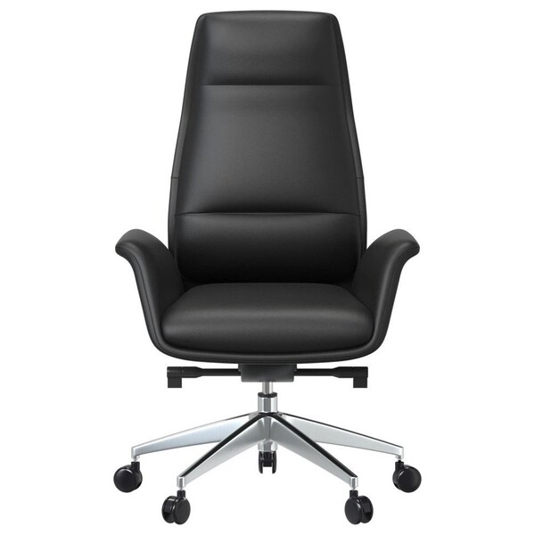 Leisuremod Summit High-Back Office Chair in Faux Leather & Aluminum Frame with Swivel & Tilt, Black - SOT21BLL