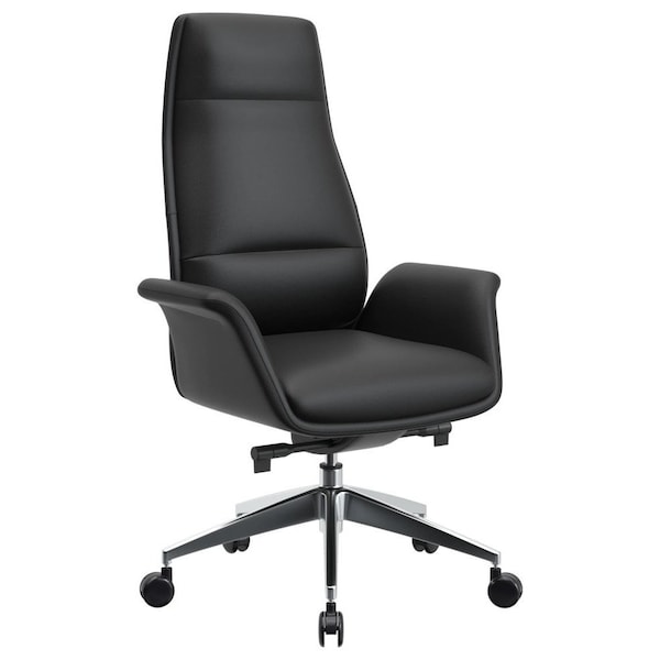 Leisuremod Summit High-Back Office Chair in Faux Leather & Aluminum Frame with Swivel & Tilt, Black - SOT21BLL