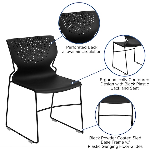 Flash Furniture Black Plastic Stack Chair - 5-RUT-438-BK-GG