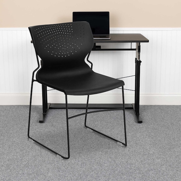 Flash Furniture Black Plastic Stack Chair - 5-RUT-438-BK-GG