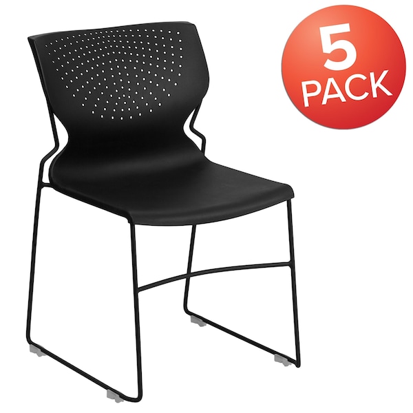 Flash Furniture Black Plastic Stack Chair - 5-RUT-438-BK-GG