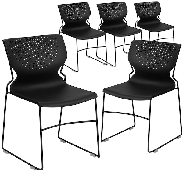 Flash Furniture Black Plastic Stack Chair - 5-RUT-438-BK-GG