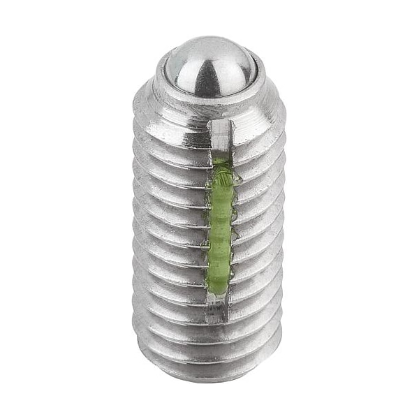 Kipp Spring Plunger Standard Spring Force, Long-Lok D=5/16-18 L=18, Body & Ball Stainless Steel - K0326.A3