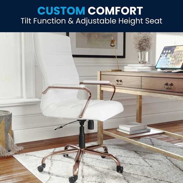 Flash Furniture White Leather Rose Gold Frame High Back Chair - GO-2286H-WH-RSGLD-GG