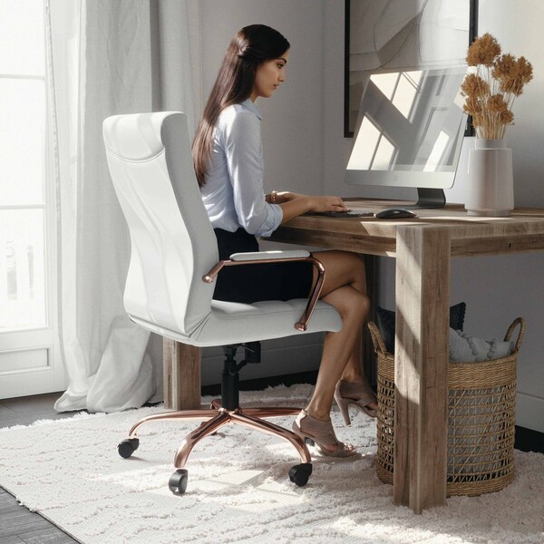 Flash Furniture White Leather Rose Gold Frame High Back Chair - GO-2286H-WH-RSGLD-GG