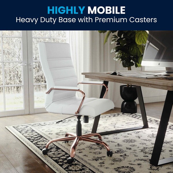 Flash Furniture White Leather Rose Gold Frame High Back Chair - GO-2286H-WH-RSGLD-GG
