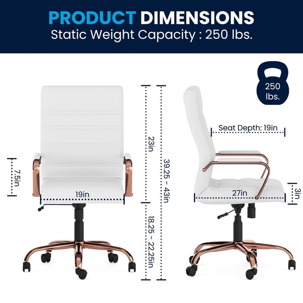 Flash Furniture White Leather Rose Gold Frame High Back Chair - GO-2286H-WH-RSGLD-GG
