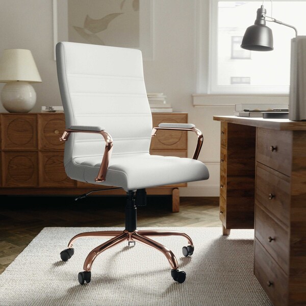 Flash Furniture White Leather Rose Gold Frame High Back Chair - GO-2286H-WH-RSGLD-GG