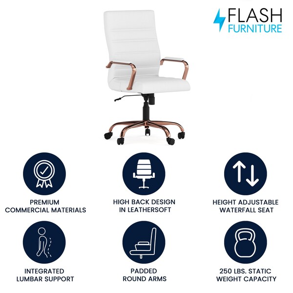 Flash Furniture White Leather Rose Gold Frame High Back Chair - GO-2286H-WH-RSGLD-GG
