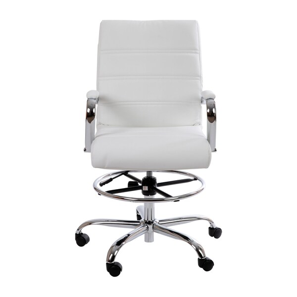 Flash Furniture White LeatherSoft Drafting Chair with Foot Ring - GO-2286B-WH-GG