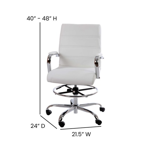 Flash Furniture White LeatherSoft Drafting Chair with Foot Ring - GO-2286B-WH-GG