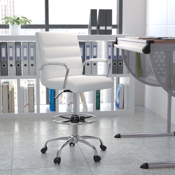 Flash Furniture White LeatherSoft Drafting Chair with Foot Ring - GO-2286B-WH-GG