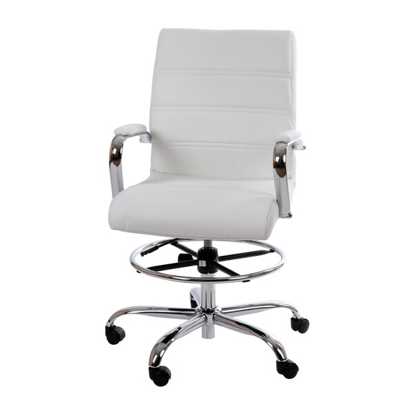 Flash Furniture White LeatherSoft Drafting Chair with Foot Ring - GO-2286B-WH-GG