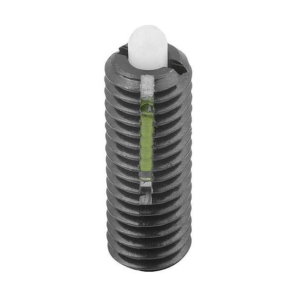 Kipp Spring Plunger Standard Spring Force, Long-Lok D=M08 L=22, Steel, Comp: Pin POM Plastic - K0328.08