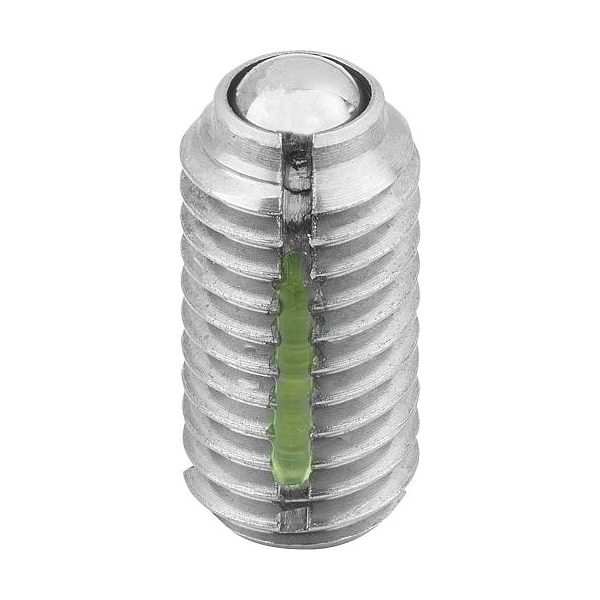 Kipp Spring Plunger Standard Spring Force, Long-Lok D=5/8-11 L=24, Stainless Steel, Ball Stainless Steel - K0322.A6