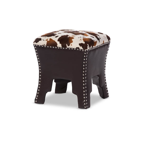 Baxton Studio Sally Patterned Faux Leather Upholstered Stool with Nailheads - 119-6381