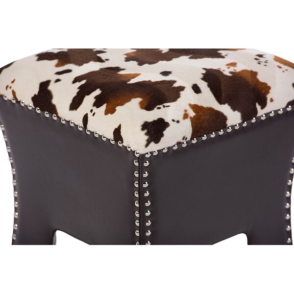 Baxton Studio Sally Patterned Faux Leather Upholstered Stool with Nailheads - 119-6381