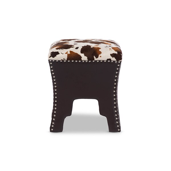 Baxton Studio Sally Patterned Faux Leather Upholstered Stool with Nailheads - 119-6381