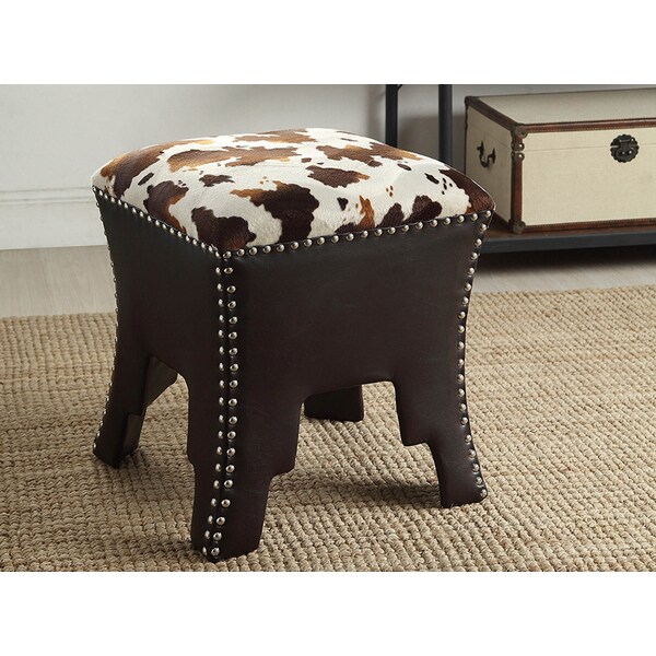 Baxton Studio Sally Patterned Faux Leather Upholstered Stool with Nailheads - 119-6381