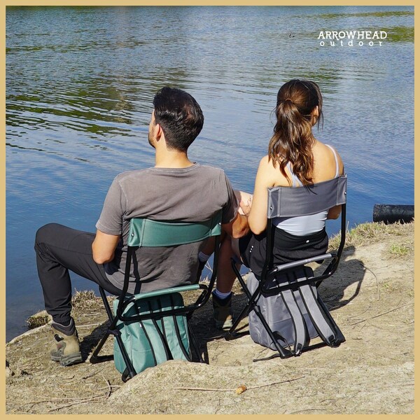 Arrowhead Outdoor Backpackable Fishing and Camp Chair with Backrest and 25-Can Cooler, Gray - KKS0325U
