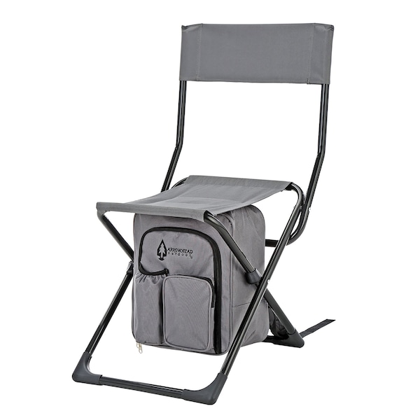 Arrowhead Outdoor Backpackable Fishing and Camp Chair with Backrest and 25-Can Cooler, Gray - KKS0325U
