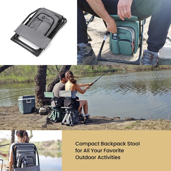 Arrowhead Outdoor Backpackable Fishing and Camp Chair with Backrest and 25-Can Cooler, Gray - KKS0325U