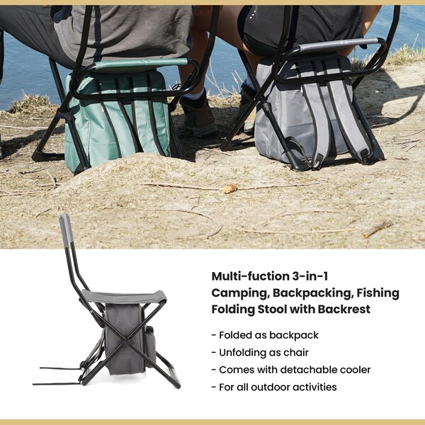 Arrowhead Outdoor Backpackable Fishing and Camp Chair with Backrest and 25-Can Cooler, Gray - KKS0325U