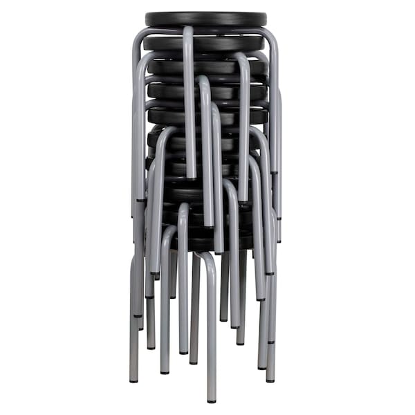 Flash Furniture Stackable Stool with Black Seat and Silver Powder Coated Frame - 5-YK01B-GG