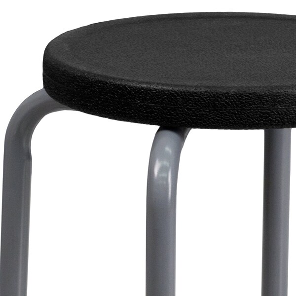 Flash Furniture Stackable Stool with Black Seat and Silver Powder Coated Frame - 5-YK01B-GG