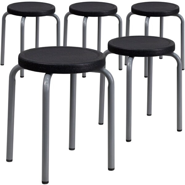 Flash Furniture Stackable Stool with Black Seat and Silver Powder Coated Frame - 5-YK01B-GG