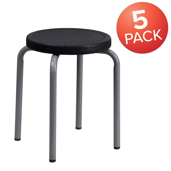 Flash Furniture Stackable Stool with Black Seat and Silver Powder Coated Frame - 5-YK01B-GG