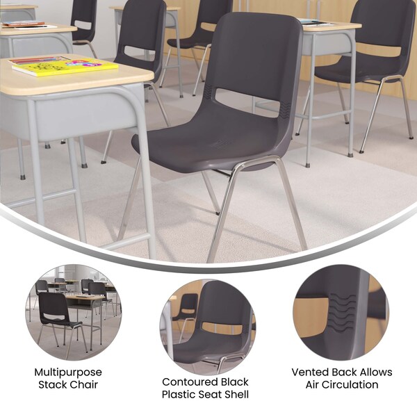 Flash Furniture 880 lb. Capacity Gray Stack Chair w/ Chrome Frame - RUT-18-GY-CHR-GG