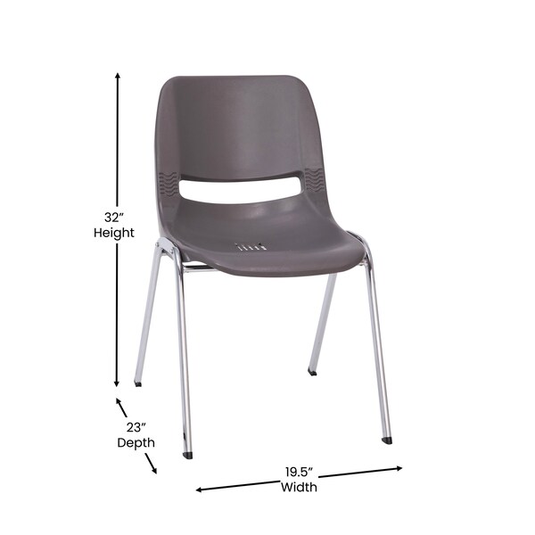 Flash Furniture 880 lb. Capacity Gray Stack Chair w/ Chrome Frame - RUT-18-GY-CHR-GG