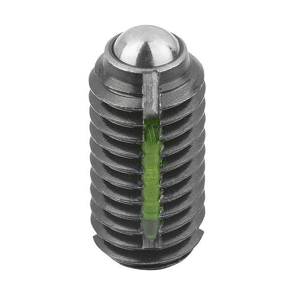Kipp Spring Plunger Spring Force, Long-Lok D=M12 L=22, Steel, Comp: Ball Steel - K0321.12