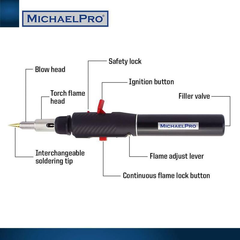 MICHAELPRO Cordless Butane Soldering Iron Kit - Self-Ignite - MP011002