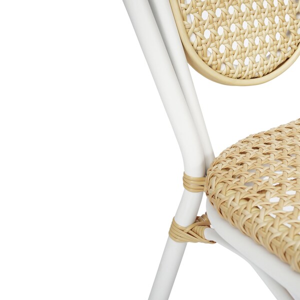 Flash Furniture Cannes Thonet French Bistro Stacking Chair, Natural PE Cane Rattan and White Aluminum Frame, 4PK - 4-SDA-AD642110-1-NAT-WH-GG