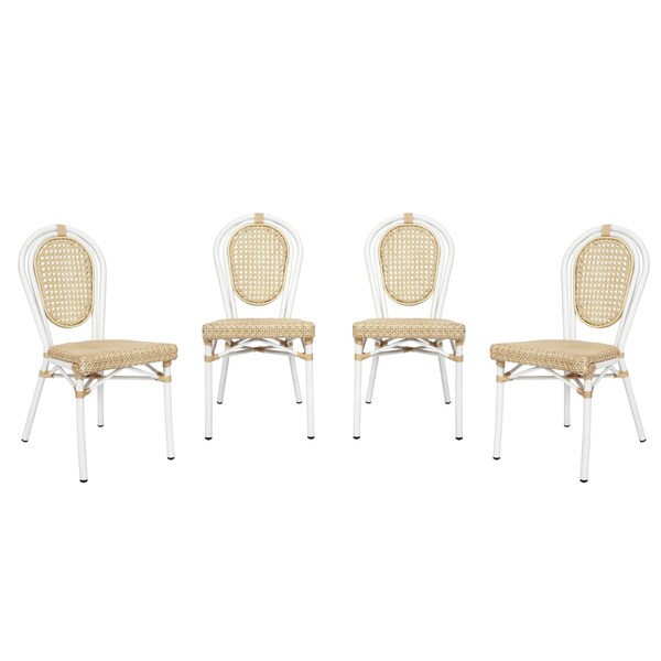 Flash Furniture Cannes Thonet French Bistro Stacking Chair, Natural PE Cane Rattan and White Aluminum Frame, 4PK - 4-SDA-AD642110-1-NAT-WH-GG