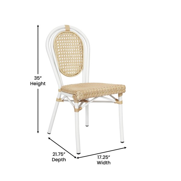 Flash Furniture Cannes Thonet French Bistro Stacking Chair, Natural PE Cane Rattan and White Aluminum Frame, 4PK - 4-SDA-AD642110-1-NAT-WH-GG