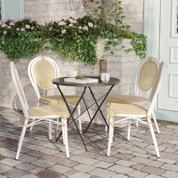 Flash Furniture Cannes Thonet French Bistro Stacking Chair, Natural PE Cane Rattan and White Aluminum Frame, 4PK - 4-SDA-AD642110-1-NAT-WH-GG