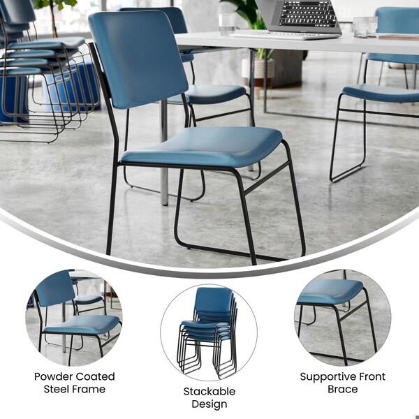 Flash Furniture HERCULES 500 lb. Capacity High Density Navy Vinyl Stacking Chair with Sled Base - XU-8700-NVY-B-VYL-30-GG