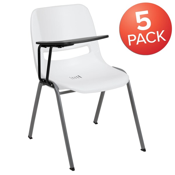 Flash Furniture White Tablet Arm Chair, PK5 - 5-RUT-EO1-WH-RTAB-GG