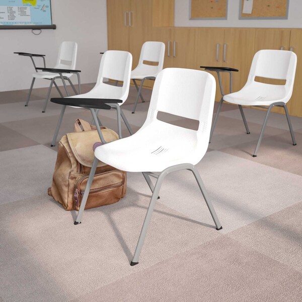 Flash Furniture White Tablet Arm Chair, PK5 - 5-RUT-EO1-WH-RTAB-GG
