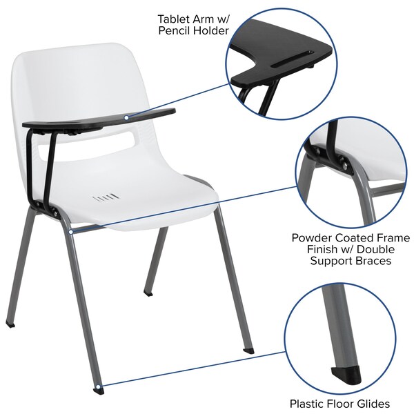 Flash Furniture White Tablet Arm Chair, PK5 - 5-RUT-EO1-WH-RTAB-GG