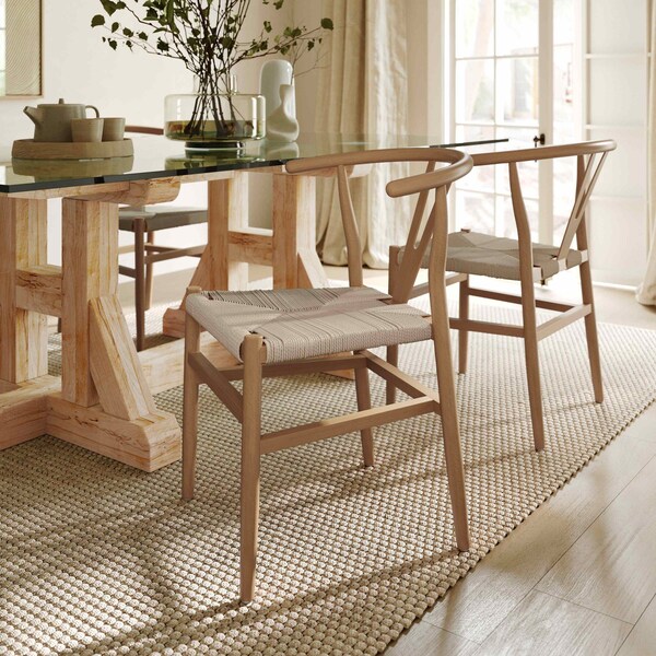 Flash Furniture Logan Wishbone Style Wood and Kraft Paper Stackable Dining Chair with Oak/Natural Finish - ZH-8101YS-OAK-NAT-GG